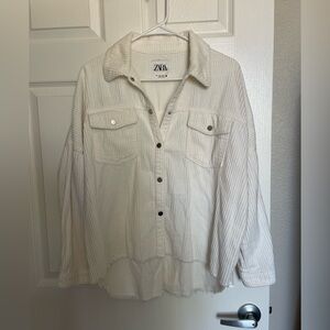 Zara Cream Ribbed Button-up Shirt